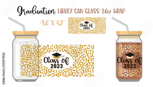 Printable Full wrap for libby class can. Class of 2023 pattern with graduate hat and scroll photo