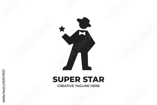 Silhouette of Man and Star Mascot Logo Template