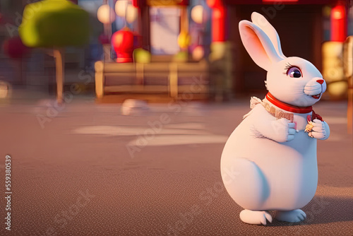 Cute Rabbit wearing Chinese outfit  Generative AI