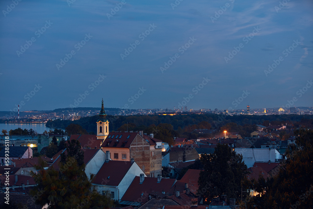 City of Belgrade, Serbia, blue hour evening cityscape.