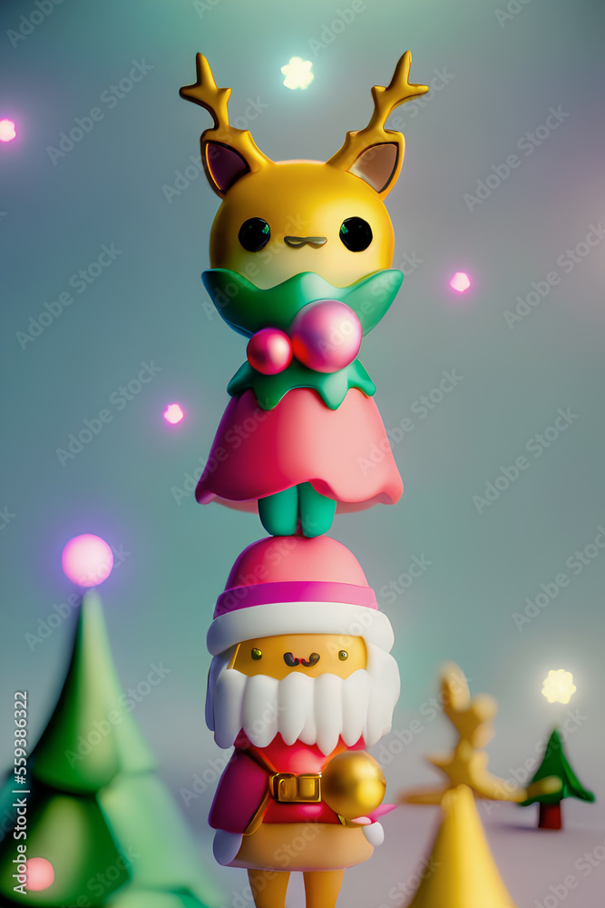 Fototapeta premium christmas reindeer with christmas tree Generative AI illustrations