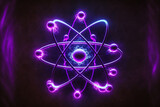 neon digital image of the atom science education icon. Generative AI