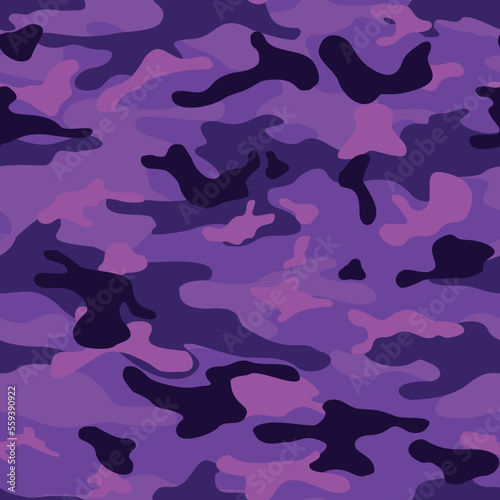 Seamless camouflage pattern of purple spots is modern. Abstract background of spots. Print on fabric and clothing. Vector illustration