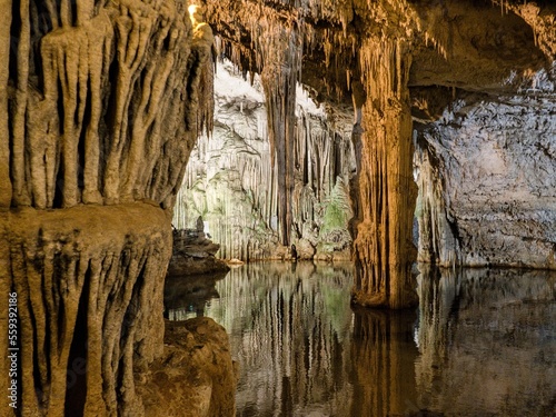 neptun cave in limestone rock of capo caccia in sardinia