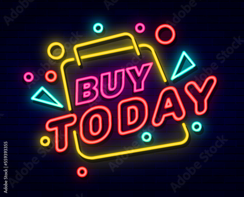Buy today lettering neon sign vector eps with background 