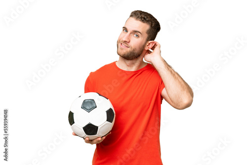 Handsome young football player man over isolated chroma key background having doubts