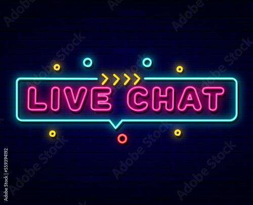 Live chat lettering neon sign vector eps with background 