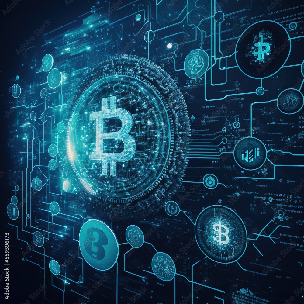 Obraz premium Bitcoin in blockchain technology.Generative AI