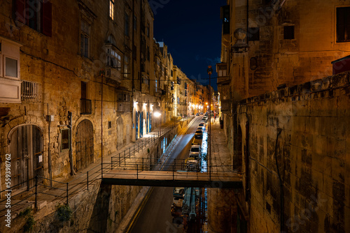 Old city at night in Malta Valletta