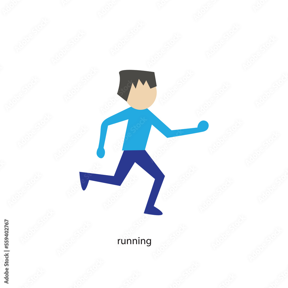 de view of a cute cartoon man running forward on white background. de view of a cute cartoon man running forward on white background.
