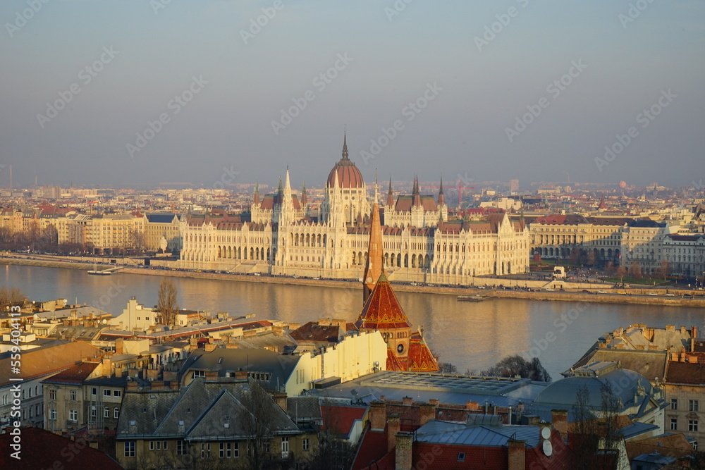 Fototapeta premium Budapest parliament at the sunset, Hungary