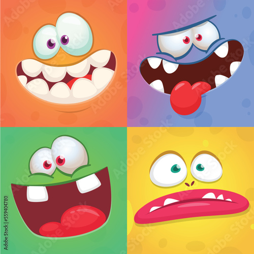 Funny cartoon monster faces. Illustration of  alien different expression. Halloween design. Great for party decoration or package design