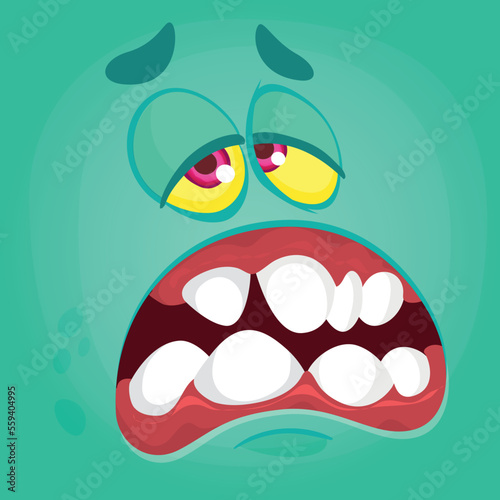 Funny cartoon monster character face expression. Illustration of cute and happy alien creature. Halloween design