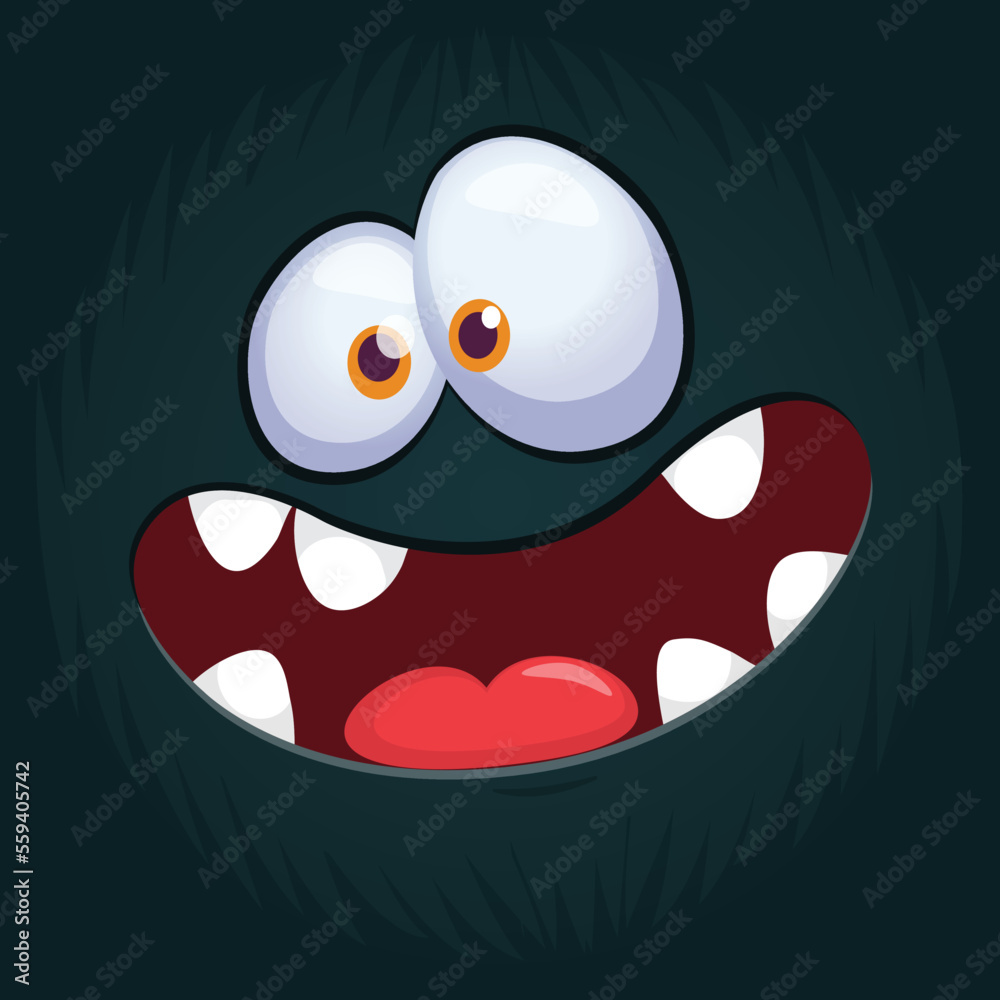 Fototapeta premium Funny cartoon monster character face expression. Illustration of cute and happy alien creature. Halloween design