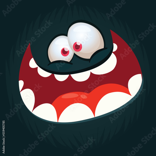 Funny cartoon monster character face expression. Illustration of cute and happy alien creature. Halloween design