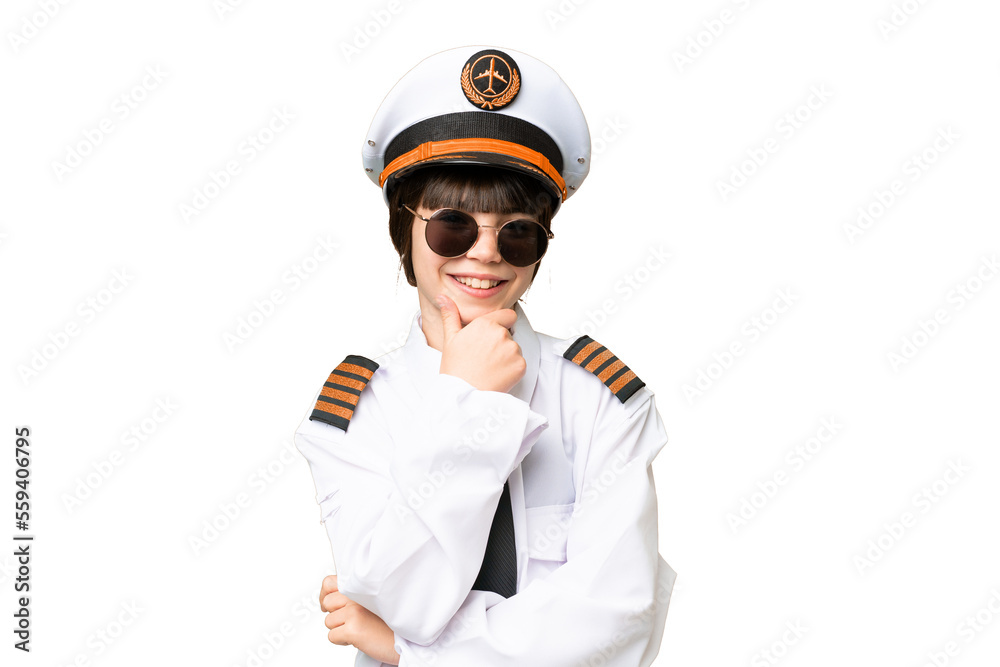 Little girl as a Airplane pilot over isolated chroma key background with glasses and smiling Little girl as a Airplane pilot over isolated chroma key background with glasses and smiling