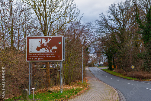 A sign icing over the former border crossing between East and West Germany