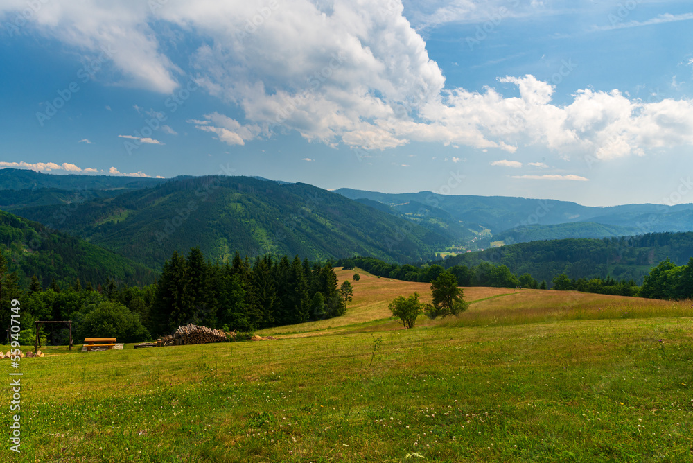 View from Kamenity hut in Moravskoslezske Beskydy mountains in Czech republic