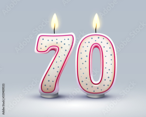 Happy Birthday years. 70 anniversary of the birthday, Candle in the form of numbers. Vector