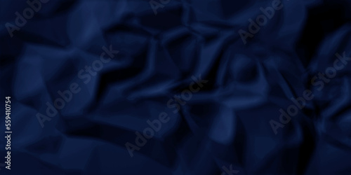 Dark blue sillk  facbric paper backdrop crumpled texture. dark blue sillk textured crumpled blue paper background. panorama blue paper texture background, crumpled pattern.