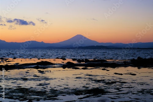 sunset on the beach of Enoshima island with Mt, Fuji © 百合 須藤