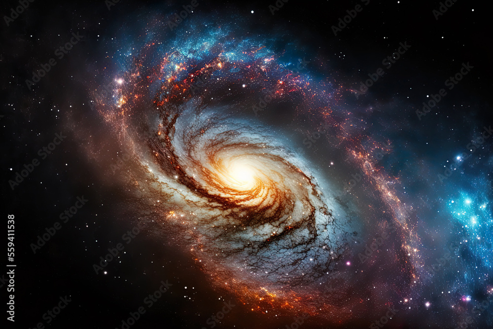galaxy in the cosmos with stars and cosmic dust nebula in space. Generative AI galaxy in the cosmos with stars and cosmic dust nebula in space. Generative AI