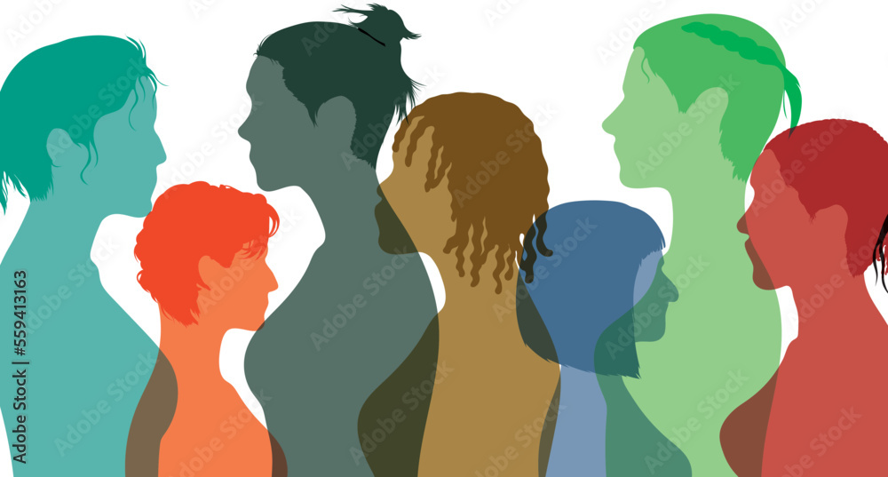 Community of women on social networks. Women and girls with multi-ethnic diversity. Communicating and sharing female friendships and cultures. Flat vector illustration