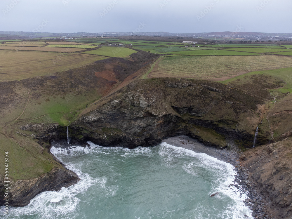 coast path between portreath and godrevy aerial drone coast path between portreath and godrevy aerial drone