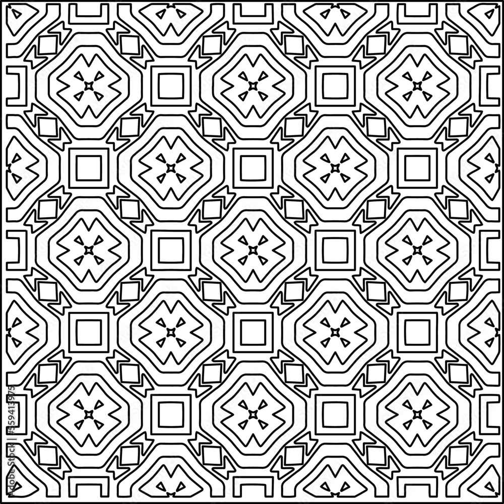 Stylish texture with figures from lines.
Abstract geometric black and white pattern for web page, textures, card, poster, fabric, textile. Monochrome graphic repeating design. 