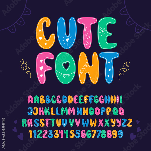 Cute Kids Birthday Font. Children Festive Alphabet. Cartoon Childish Typographic Design.