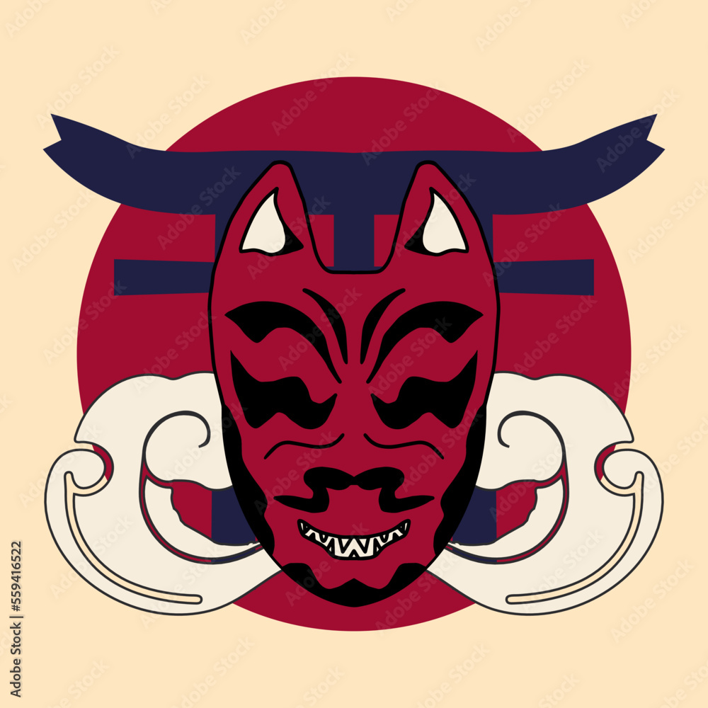 hand drawing vector japanese mask hand drawing vector japanese mask