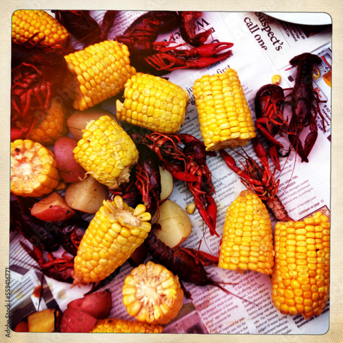 Crawfish and corn in Charleston, SC.