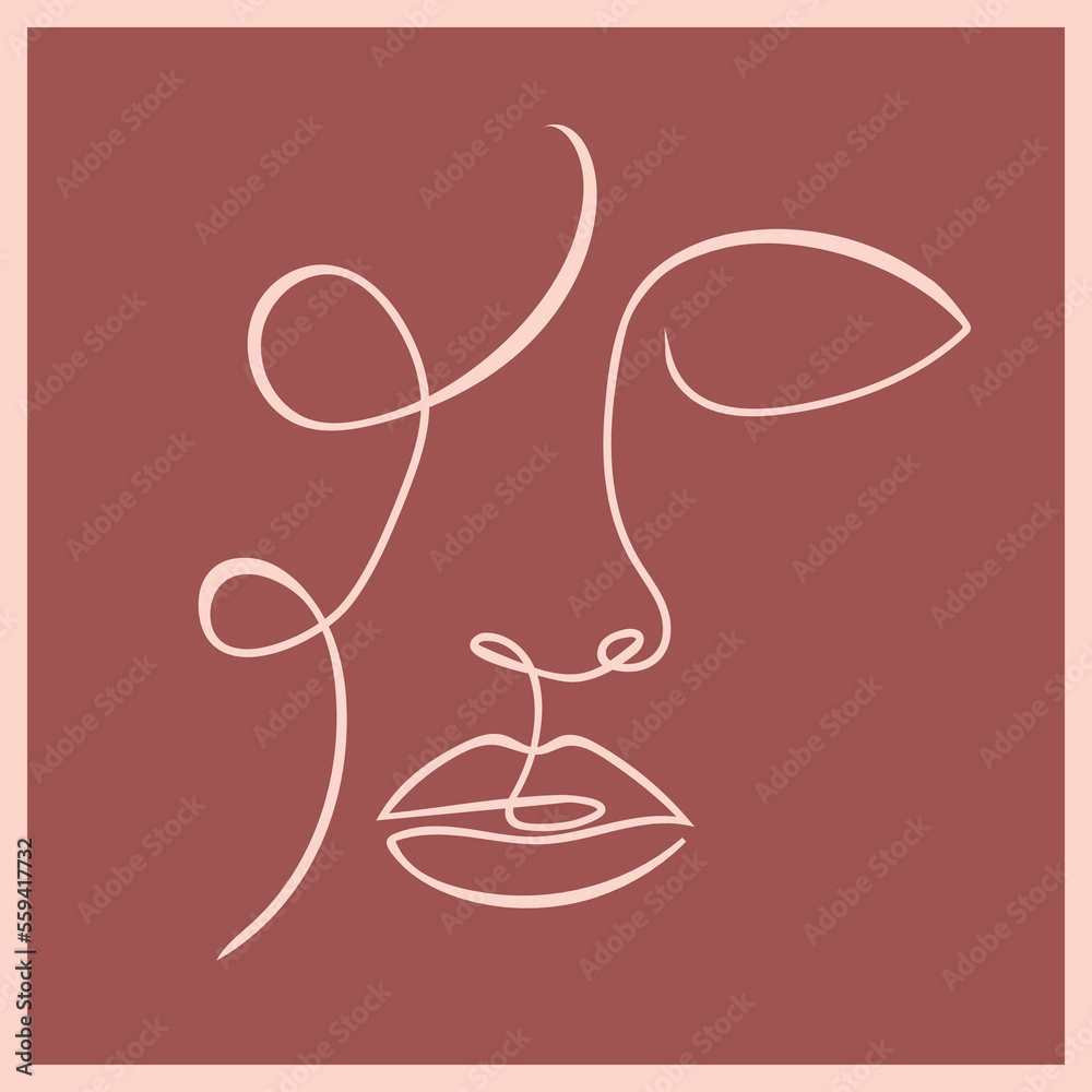Continuous portrait woman in abstract trendy style. Elegant style for prints, tattoos, posters, textile, cards. Vector illustration.