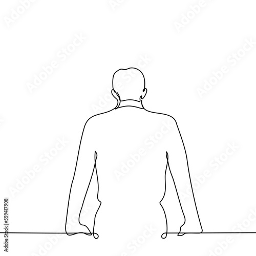 men sitting with his back to the viewer holding his hands on a support - one line drawing vector. the concept loner sitting