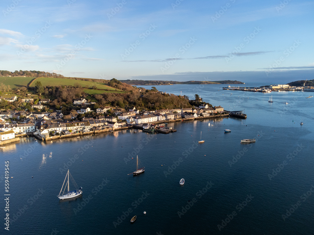 Falmouth harbour in cornwall england uk aerial drone 