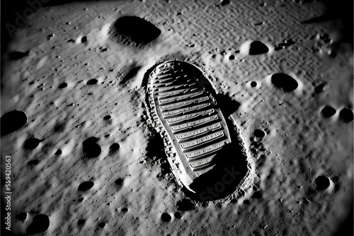 Illustration of the first step on the moon. Generative AI.