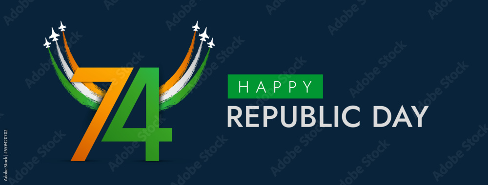 26 January India Republic Day 74th Celebration Social Media Post - obrazy, fototapety, plakaty 