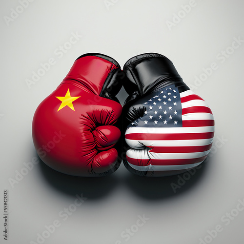 USA VS China in boxing glove fighter isolated on white background, AI Generate