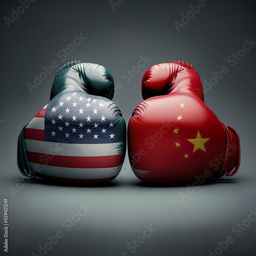 USA VS China in boxing glove fighter, AI Generate