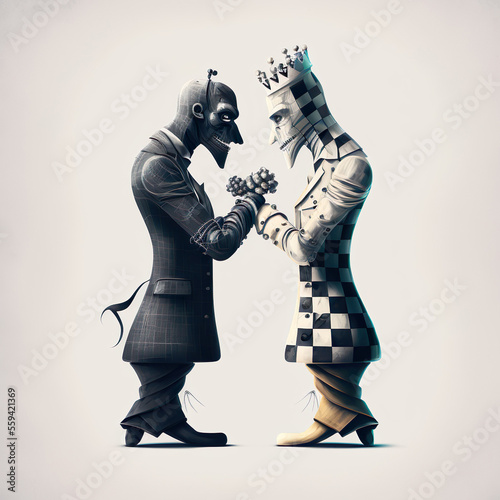 The knight chess pieces battle on white background, AI Generate