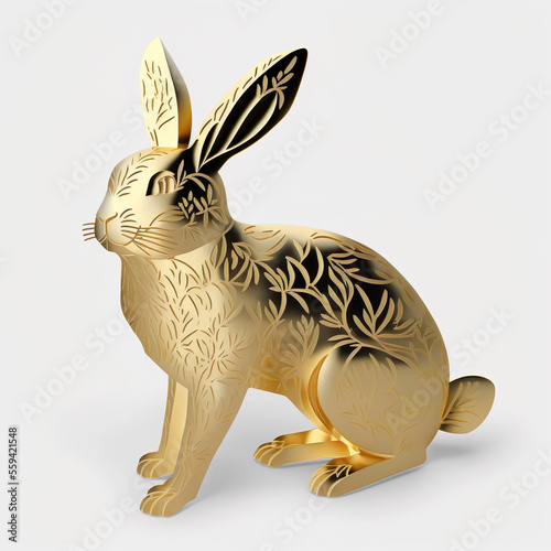 Realistic golden rabbit 3d icon, AI Generate
