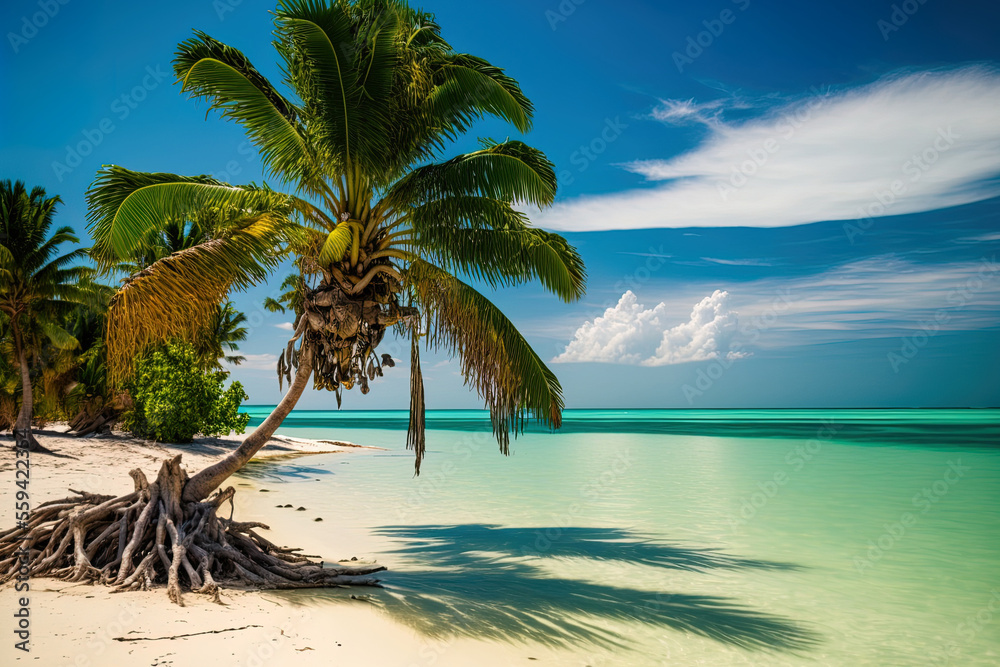 natural idea at a beach. Lake Palm Beach Sunshine filled tropical paradise island. exotic setting. Generative AI