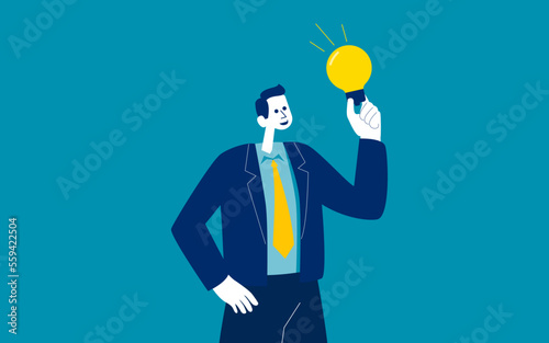 Happy person finding solution. Business having brilliant idea