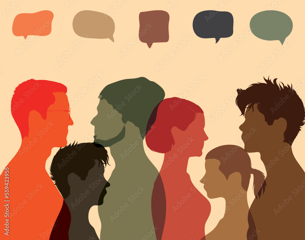 Several people talking in a group profile. Crowd speaks, concept communicates. Vector Illustration. A communication bubble and a social networking site. 