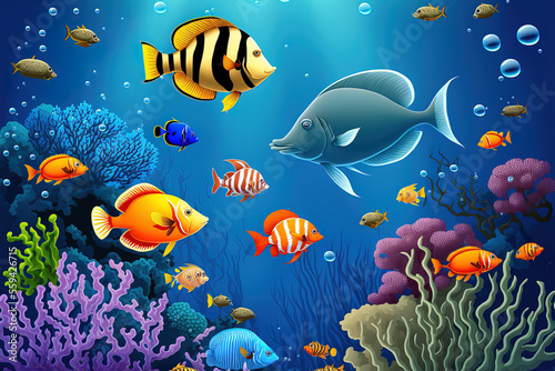 Photographie a large number of little fish in the water, a fish colony, fishing, and an ocean nature scene