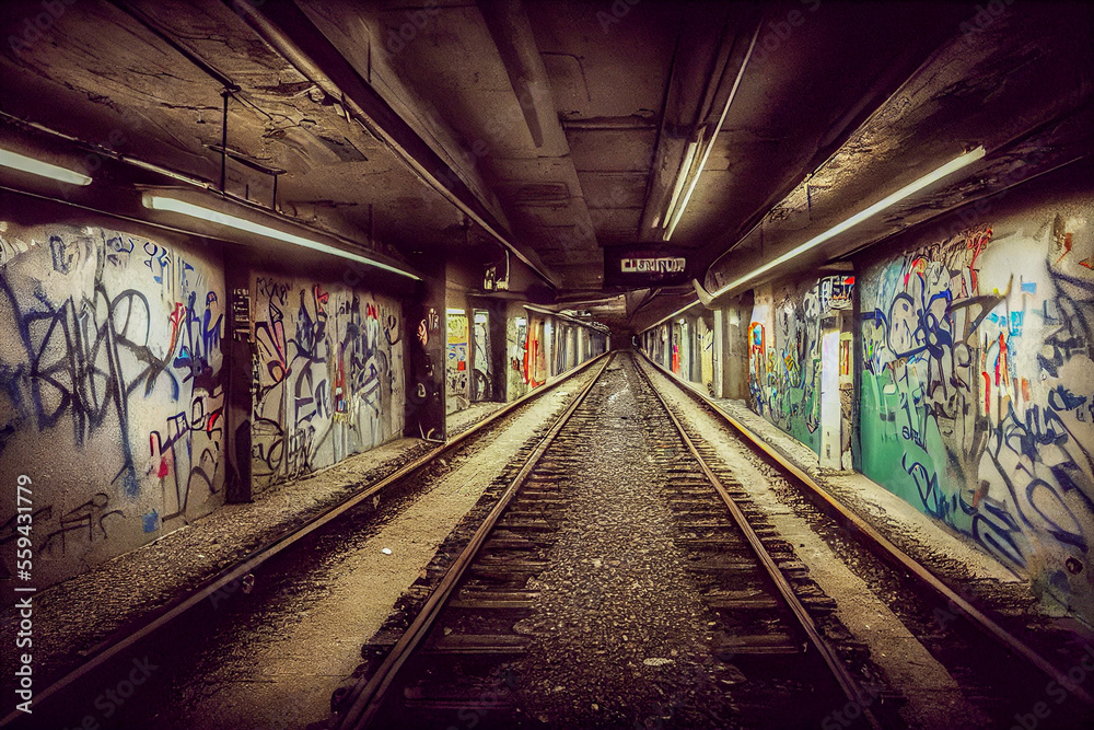 Obraz premium old abandoned train station, generative ai illustration