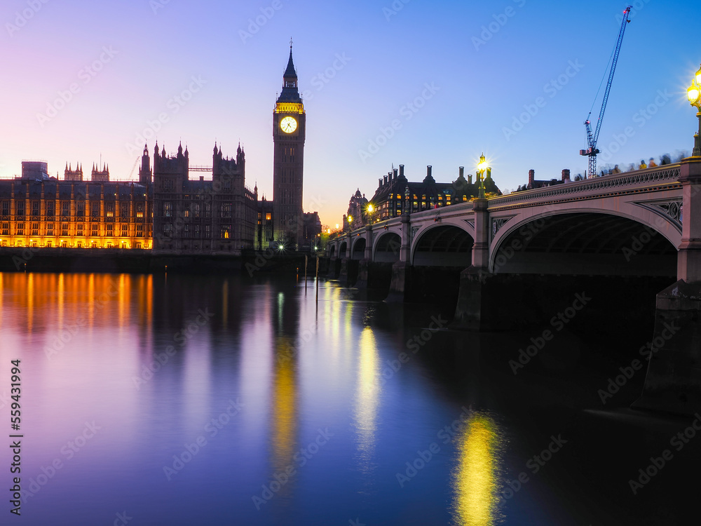 Central London Westminster skyline at twilight