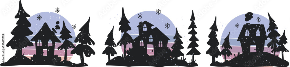 house in the forest vector silhouette.