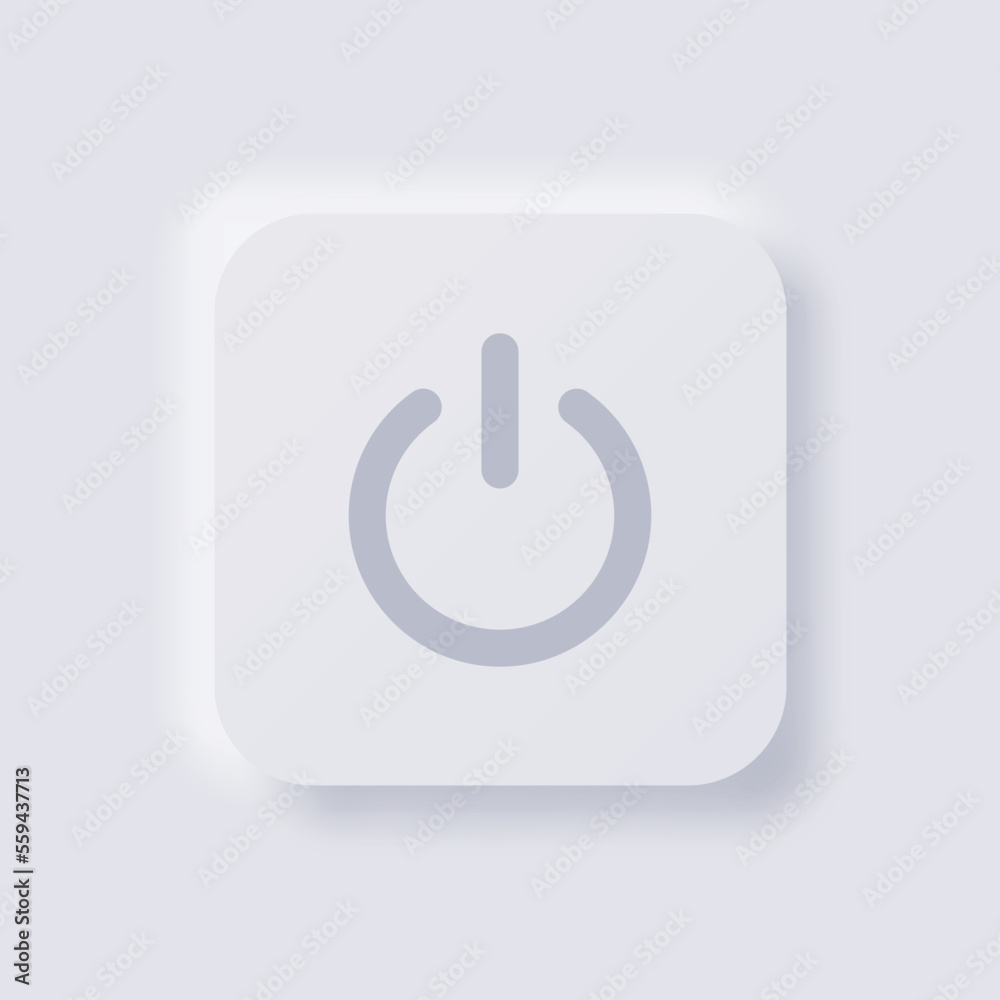 Power button icon, White Neumorphism soft UI Design for Web design, Application UI and more, Button, Vector. Power button icon, White Neumorphism soft UI Design for Web design, Application UI and more, Button, Vector.