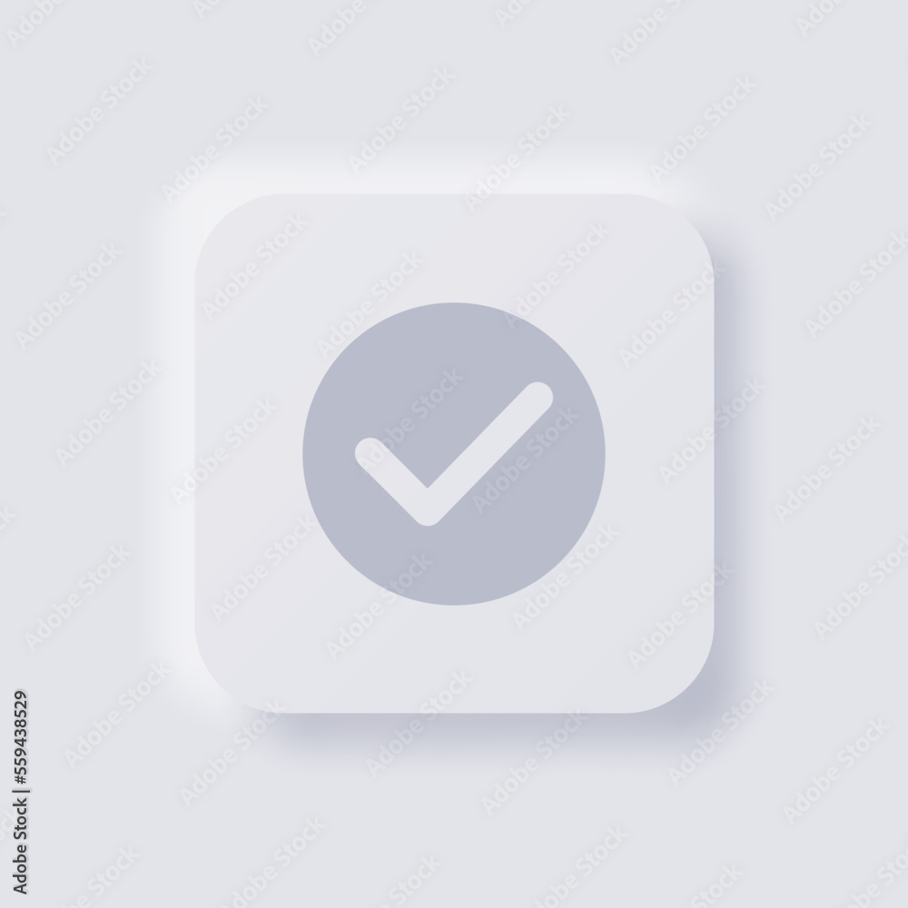 Check mark icon, Tick icon, White Neumorphism soft UI Design for Web design, Application UI and more, Button, Vector. Check mark icon, Tick icon, White Neumorphism soft UI Design for Web design, Application UI and more, Button, Vector.